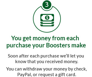 You get money from each purchase a Booster makes